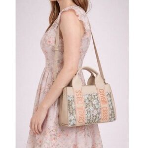 Cavalli Class Serafina Large Top Handle Satchel Crossbody Floral Beige Tote Bag